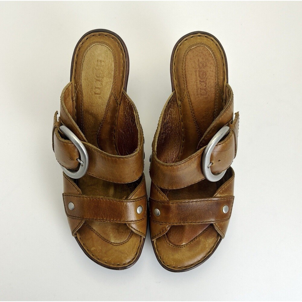 Born Adriana Sandals Womens Sz 7 Cognac Brown Leather Buckle Strap Boho-chic - Picture 3 of 7
